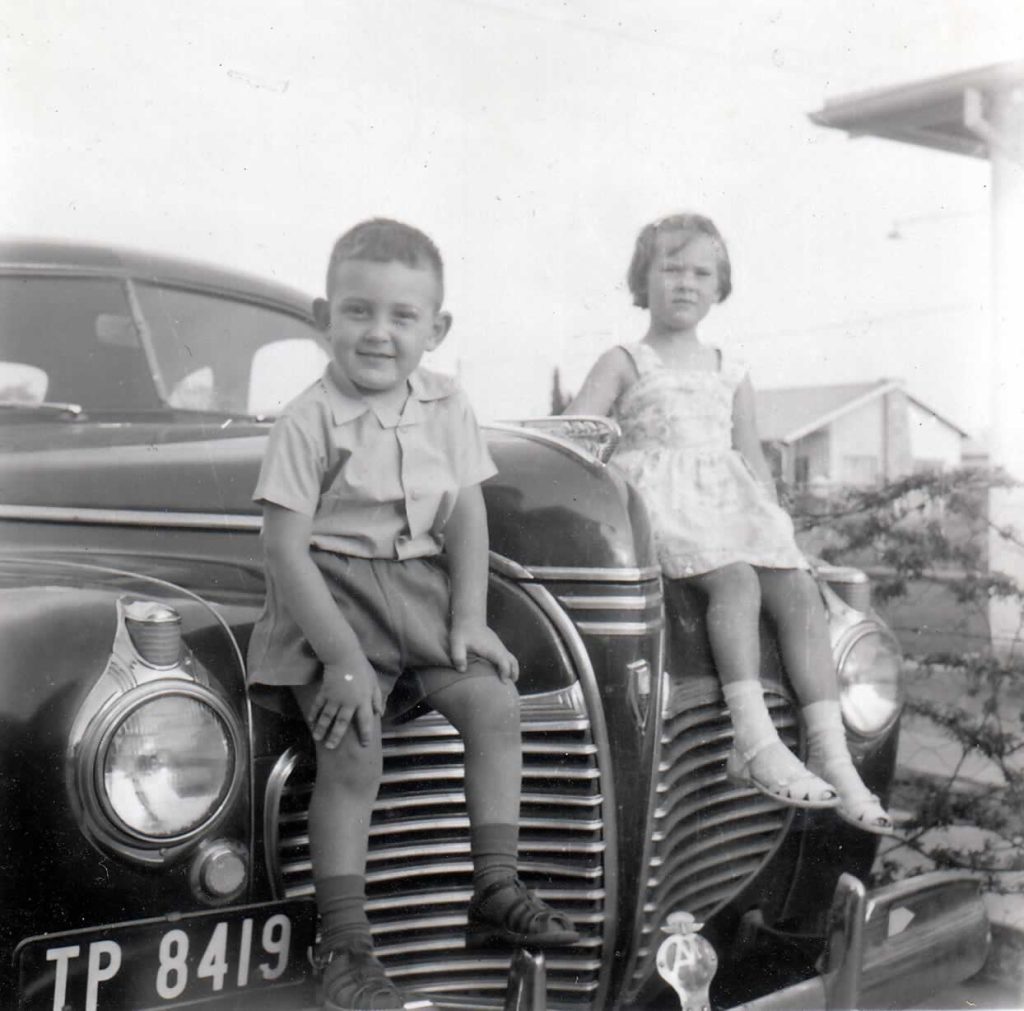 My eerste kar - 'n 1941 Plymouth Coupe met my seun Sam en dogter Elna